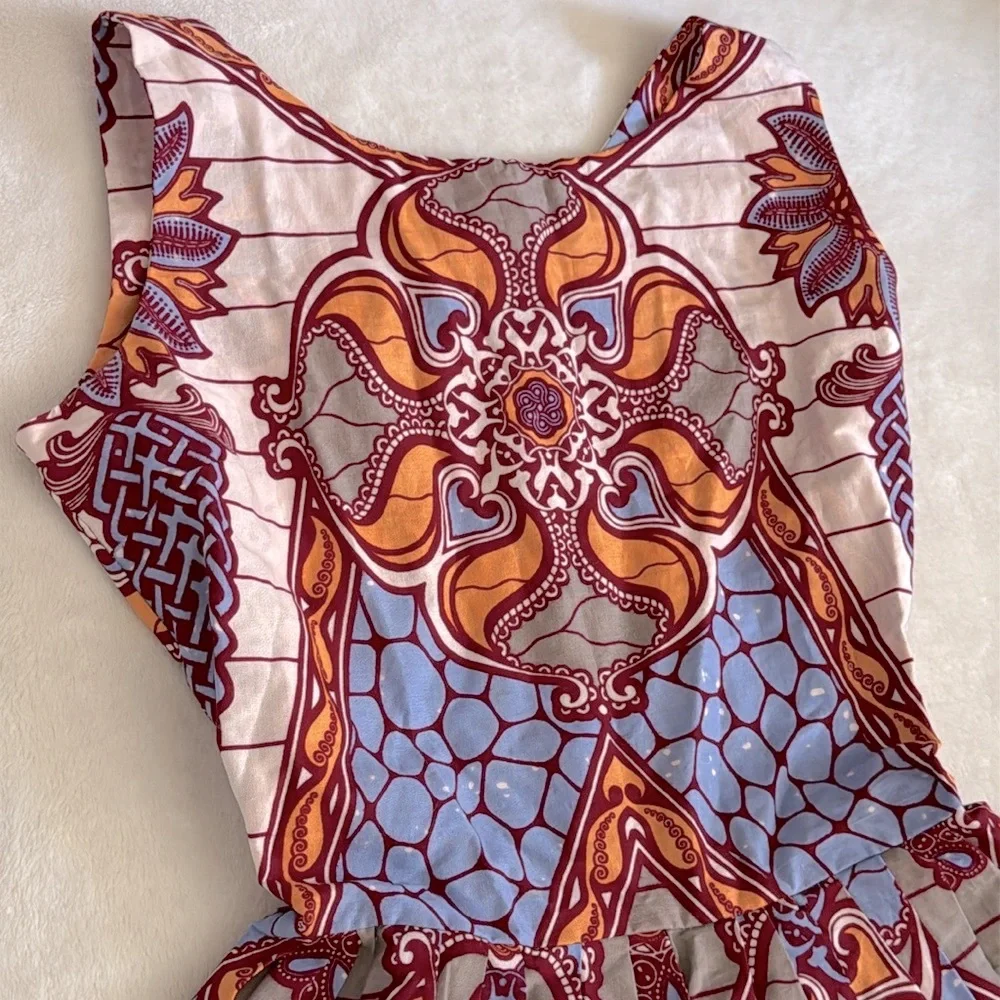 Grass-fields | African Print Sleeveless Full Skirt Mini Dress with Pockets (M) - Picture 3 of 16